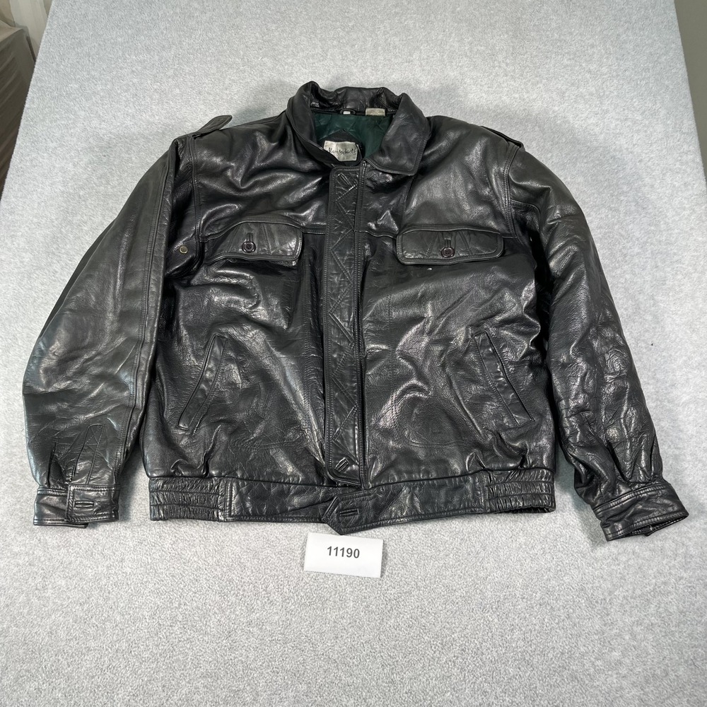 Vintage Alan Michaels Leather Jacket Mens 46T Black Quilted Lined Bomber Biker